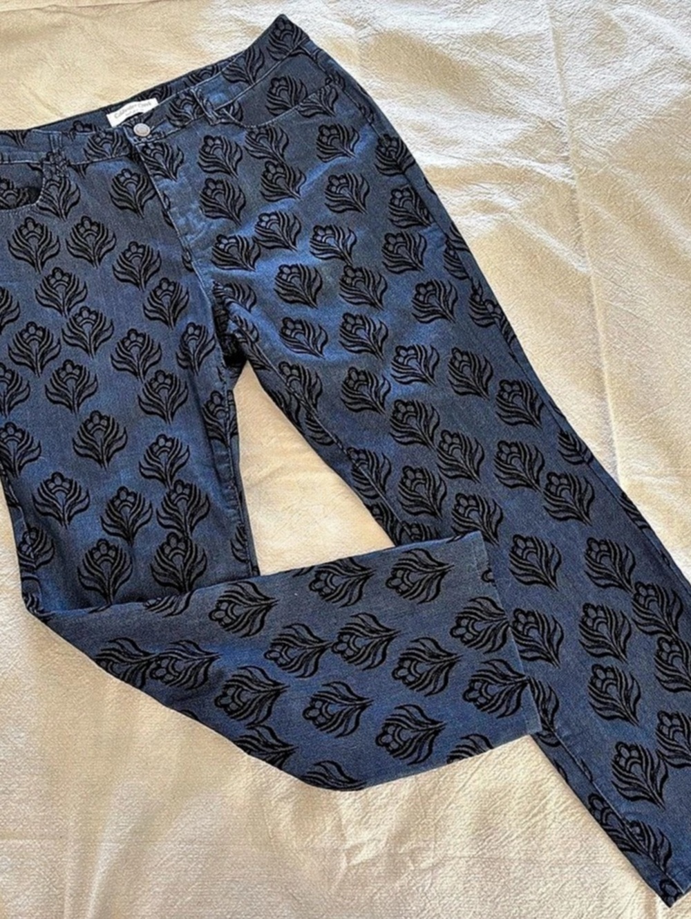 Coldwater Creek Floral Straight Leg Pants Blue Black size 10